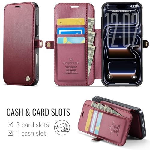 for iPhone 17 Pro Case Wallet Compatible with Magsafe, Wine Red - color: Wine Red, size: iPhone 17 Pro - 6.3"