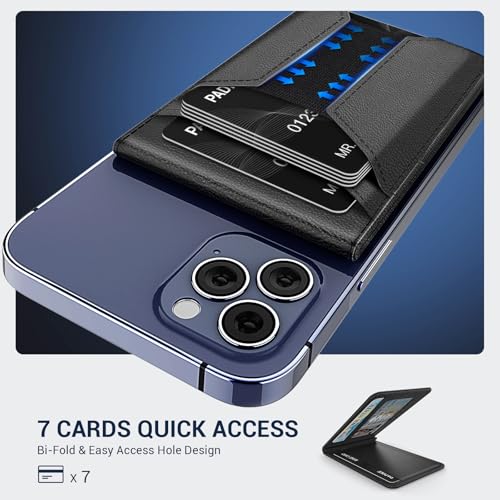 Padike for Magsafe Wallet, Magnetic Phone Wallet with Elastic Band for Extra Card Storage, Magnetic Card Holder with Adjustable Kickstand (Black) - color: Black