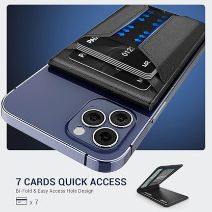 Padike for Magsafe Wallet, Magnetic Phone Wallet with Elastic Band for Extra Card Storage, Magnetic Card Holder with Adjustable Kickstand (Black) - color: Black