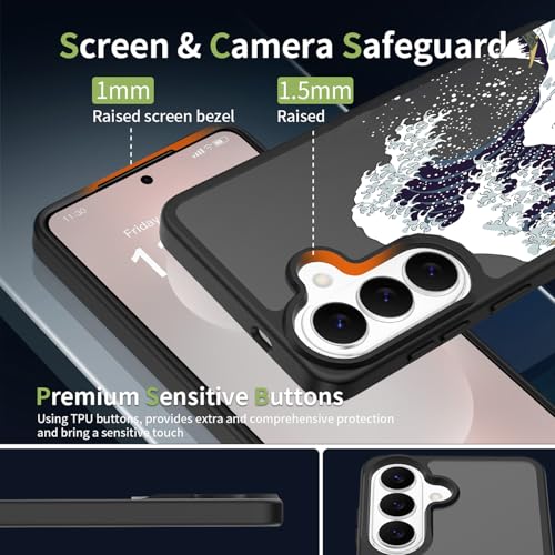 for Samsung Galaxy S26 5G Case: Cute Flowers Floral Design for Girls Women Translucent Matte Slim Soft TPU Bumper Shockproof Silicone Cell Phone Cover (Great Wave) - color: Great Wave