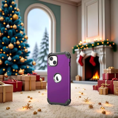 IDweel for iPhone 15 Case with Screen Protector,Luxury 3 in 1 Shockproof Slim Fit Hybrid Heavy Duty Protection Glitter Hard PC Cover Soft Silicone Bumper Full Body Case,Dark Purple - color: Dark Purple
