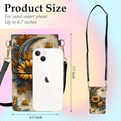 Small Crossbody Bags for Women Touchscreen Cell Phone Bag Cross Body Purses with adjustable Strap,Gifts For Teenage Girls - color: Sunflowers & Moon