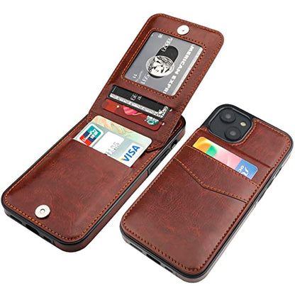 KIHUWEY for iPhone 14 Wallet Case Card Holder Kickstand, Brown - color: Brown