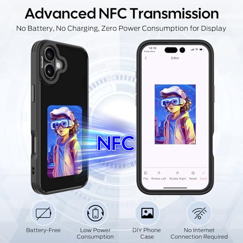 Upgraded Smart Ink Phone Case – 4.1" 4-Color E Ink Screen, 556×800 Resolution, NFC Digital Picture Phone Case, DIY Photo Transfer, Smart Ink Case Compatible with iPhone 16– Black - color: iphone 16, size: 4.1" HD-Iphone 16 series