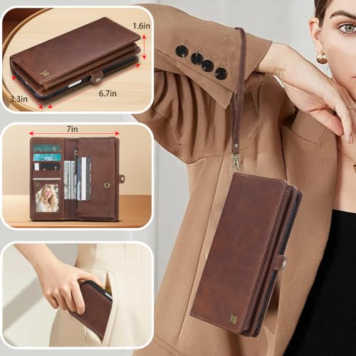 for Wallet Case Compatible with iPhone 15 Pro Max,Multi-Function Detachable 2 in 1 Magnetic iPhone 15 Pro Max Case Wallet,Flip Strap Zipper Card Holder Phone Case with Shoulder Straps(Brown) - color: Brown, size: iPhone 15 pro max