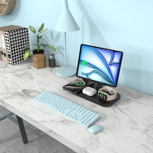 Wireless Charger 4 in 1 for Apple iPhone 17 Pro Max/16/15/14/13 Series, AirPods Pro 2, iPad Stand, Watch Charger for iWatch Series 10/9/8/7/6, Wireless Charging Station for Multiple Devices
