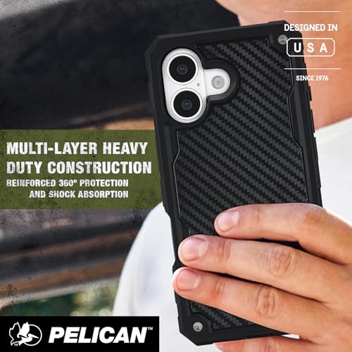 Pelican Shield iPhone 17 Case - Rugged MagSafe Phone Case - Carbon | Magnetic Phone Case w/24ft Military Grade Drop Protection - Phone Cover w/ Belt Clip Holster Kickstand for iPhone 17 - color: Carbon, style: iPhone 17