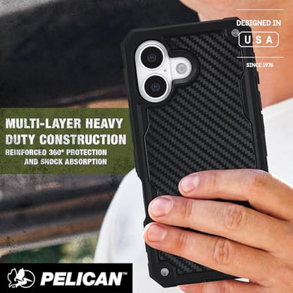 Pelican Shield iPhone 17 Case - Rugged MagSafe Phone Case - Carbon | Magnetic Phone Case w/24ft Military Grade Drop Protection - Phone Cover w/ Belt Clip Holster Kickstand for iPhone 17 - color: Carbon, style: iPhone 17