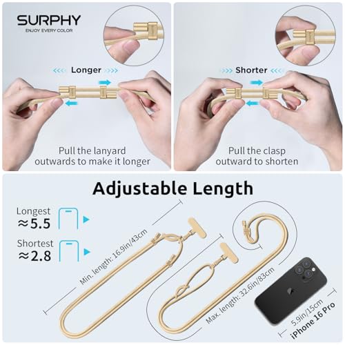 SURPHY Phone Lanyard Crossbody, Phone Strap Crossbody with 2 Tether Tabs - color: Khaki