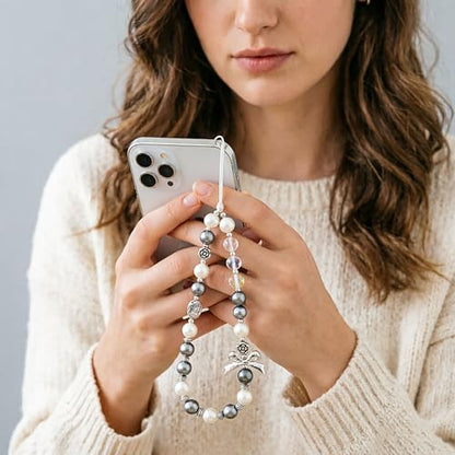 Beaded Phone Charm Lanyard Strap Girly Style Fixed Beads Pearl Lanyards - color: PH-yzhd-1