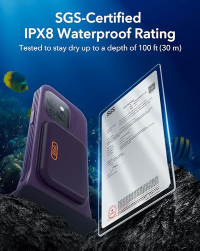 ESR Waterproof Phone Pouch for iPhone 13 Pro / 14 Pro / 15 Pro, Purple | Underwater Touch Sensitivity, IPX8 Floating Waterproof Cellphone Case with Lanyard, Dry Bag for Snorkeling - color: Purple