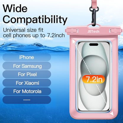 JETech IPX8 Waterproof Phone Pouch, Dry Bag, Black+Pink, 2-Pack | Touchscreen Compatible, Fits up to 7.2", for iPhone 17e/17/16/15/14 Series, for Galaxy S26/S25 Ultra, for Pixel 10 Series - color: Black+Pink