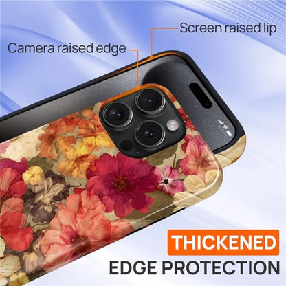 Case for iPhone 15 Pro, Shockproof Hybrid Protective Phone Case, Dual-Layer Drop Protection Anti-Scratch, Pressed Flower - color: Pressed Flower, size: iPhone 15 Pro
