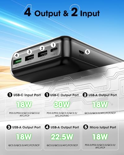 Portable Charger Power Bank 50000mAh Fast Charging Battery Bank - color: Black