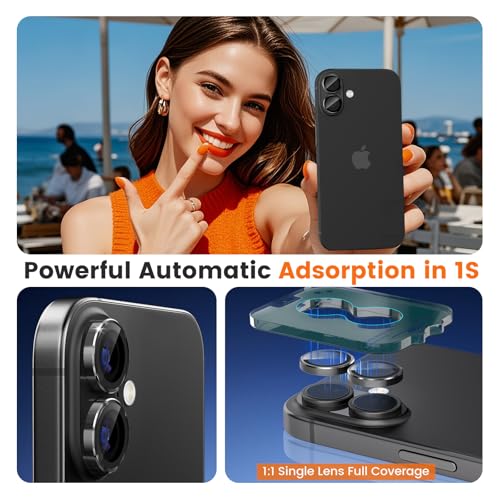 imluckies Camera Lens Protector for iPhone 17 6.3", [AR+AF] HD Clear Tempered Glass Lens Cover, 9H Hardness Scratch Resistant Individual Metal Ring, Case Friendly & Easy Install, Black - color: Black