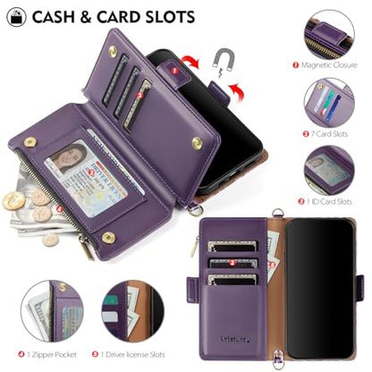 Antsturdy Crossbody Phone Wallet Case for iPhone 15 Pro Max,Leopard-Purple | RFID Blocking,PU Leather Flip Cover,Kickstand,with Credit Card Holder,Wrist Strap Lanyard & Handbag Purse,for Women & Men - color: (Crossbody) - Leopard-Purple