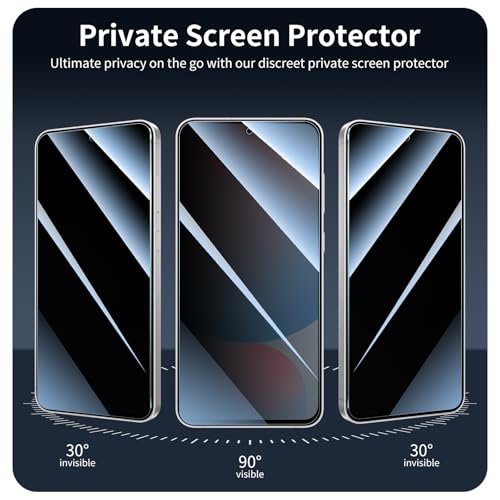 Privacy Screen & Camera Lens Protector for Samsung Galaxy S24 FE, Anti-Spy Tempered Glass, Dark Private Black Protection, 9H Hardness Anti-Scratch 2.5D Curved Edges Case-Friendly, 3 Pack Each - color: S24 FE Black