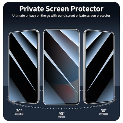 Privacy Screen & Camera Lens Protector for Samsung Galaxy S24 FE, Anti-Spy Tempered Glass, Dark Private Black Protection, 9H Hardness Anti-Scratch 2.5D Curved Edges Case-Friendly, 3 Pack Each - color: S24 FE Black