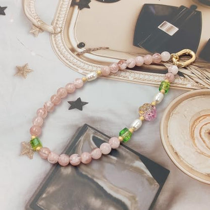 Cute Phone Wrist Strap Chic Beaded Cellphone Lanyard Phone Charm Grip Strap - color: Pink Flower