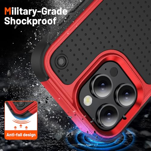 Designed for iPhone 16 Pro Max Case 2 in 1 Gift Militay Grade Drop Protective Rugged Heavy Duty Cover Shockproof Case for iPhone 16 Pro Max Phone Case for Women Men Boy Girl (Red) - color: Red