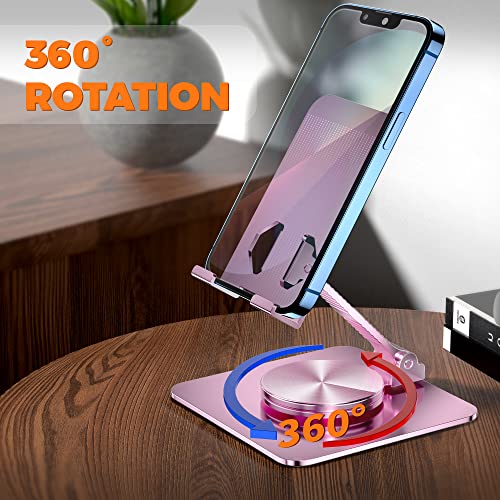 360 Rotatable Foldable Phone Stand for Desk,Fully Adjustable Desktop Phone Holder Cradle Dock Compatible with iPhone 17 16 15 14 13 12 11 Pro Max,Tablets,All Phones(Pink) - color: pink