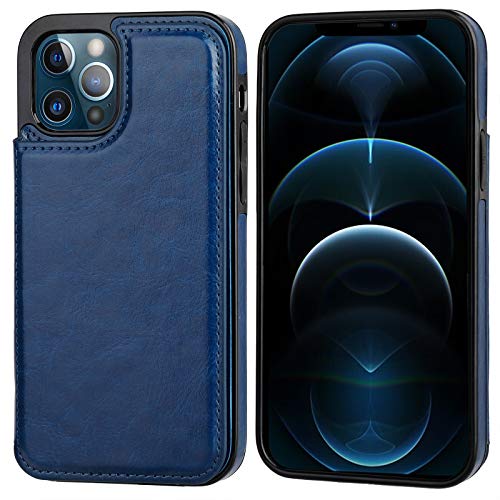 ONETOP for iPhone 12 & iPhone 12 Pro Wallet Case with Card Holder,Blue | Kickstand,ID/Cash Holder,Case Wallet with Card Slots,Double Magnetic Clasp,Durable PU Leather Shockproof Cover for Women Men - color: Blue