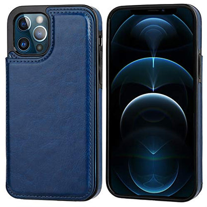 ONETOP for iPhone 12 & iPhone 12 Pro Wallet Case with Card Holder,Blue | Kickstand,ID/Cash Holder,Case Wallet with Card Slots,Double Magnetic Clasp,Durable PU Leather Shockproof Cover for Women Men - color: Blue