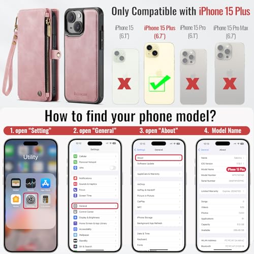 Defencase for iPhone 15 Plus Case Wallet Compatible with Magsafe, Rose Pink | Drop-Proof Magnetic Detachable Phone Cases Cover, with RFID Bolcking Card Holder, Zipper Strap, PU Leather, Removable Wallet - color: (Detachable with Magsafe)-Pink