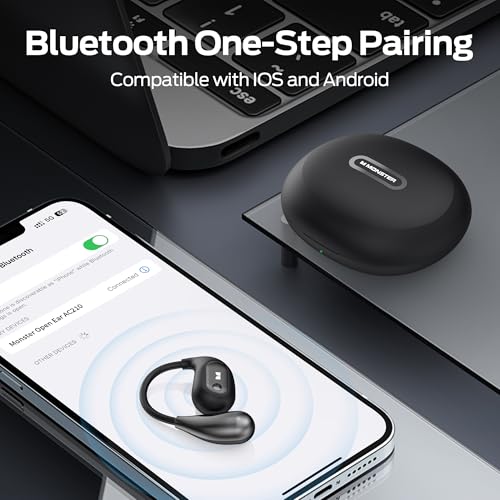 Monster Open Ear AC210 Headphones, Bluetooth 5.4 Earphones Stereo Sound, Wireless Headphones 30 Hours Playback, Type-C Charging, IPX5 Waterproof Open Ear Earbuds,Black