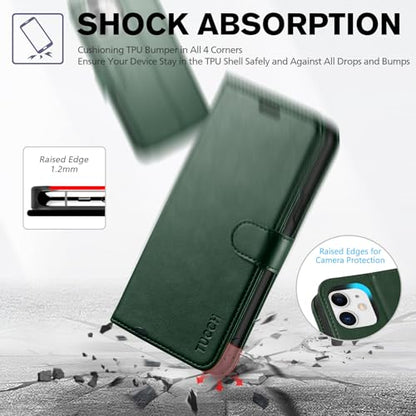 TUCCH Wallet Case for iPhone 11 (6.1") 2019, Flip Stand, Midnight Green | RFID Blocking, 3 Card Holders, Kickstand, PU Leather, Shockproof TPU Shell, Magnetic Closure, Protective Folio Cover - color: Midnight Green