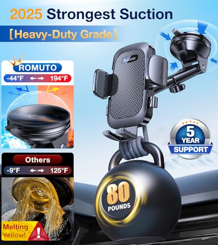 Romuto Phone Holders for Your Car Phone Holder Mount【90+LBS Suction Cup】 - color: Diamond Black