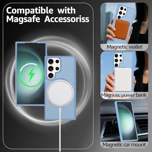 for Samsung Galaxy S23 Ultra Case Magnetic, [Compatible with Magsafe] Frosted 6.8-Inch Slim Fit Protection Wireless Charging Skin-Feel Shockproof Anti-Slip Protective Phone Cover, Light Blue - color: Blue Magnetic-02