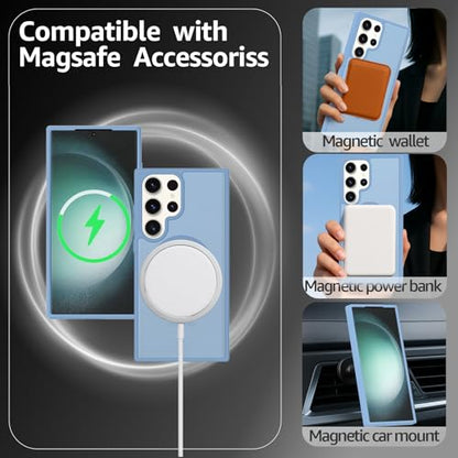 for Samsung Galaxy S23 Ultra Case Magnetic, [Compatible with Magsafe] Frosted 6.8-Inch Slim Fit Protection Wireless Charging Skin-Feel Shockproof Anti-Slip Protective Phone Cover, Light Blue - color: Blue Magnetic-02