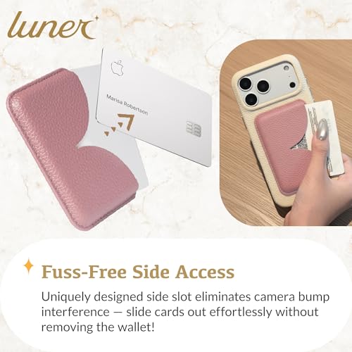 Luner - Eco Leather Magnetic Side-Access Card Wallet Compatible with Magsafe - [for iPhone 16, 15, 14, 13, 12 series] - [Holds 2 cards] - French Pink - color: French Pink, style: Side-access