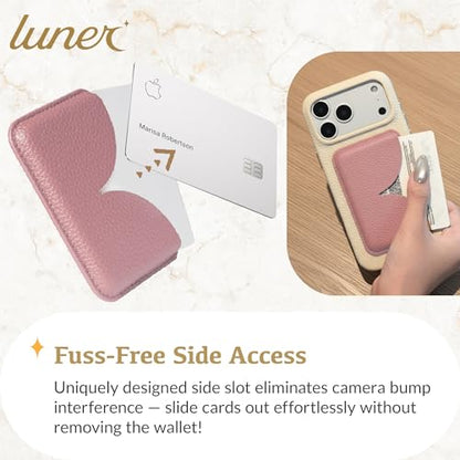 Luner - Eco Leather Magnetic Side-Access Card Wallet Compatible with Magsafe - [for iPhone 16, 15, 14, 13, 12 series] - [Holds 2 cards] - French Pink - color: French Pink, style: Side-access