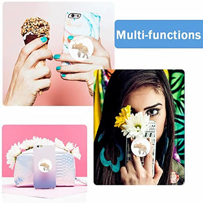 Universal Collapsible Phone Grip & Stand Holder - 360° Rotating Foldable Sticker Mount for iPhone Android Smartphones Tablets 4 Pack - Rose Gold Pink Black Flowers