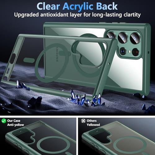 Hensinple for Samsung Galaxy S22 Ultra Case Magnetic, Galaxy S22 Ultra Phone Case [Compatible with Magsafe] Wireless Charging Translucent Back Shockproof Cover Case 6.8 Inch, Green - color: Green-S22 Ultra, size: Galaxy S22 Ultra 6.8 inch