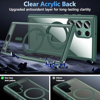 Hensinple for Samsung Galaxy S22 Ultra Case Magnetic, Galaxy S22 Ultra Phone Case [Compatible with Magsafe] Wireless Charging Translucent Back Shockproof Cover Case 6.8 Inch, Green - color: Green-S22 Ultra, size: Galaxy S22 Ultra 6.8 inch