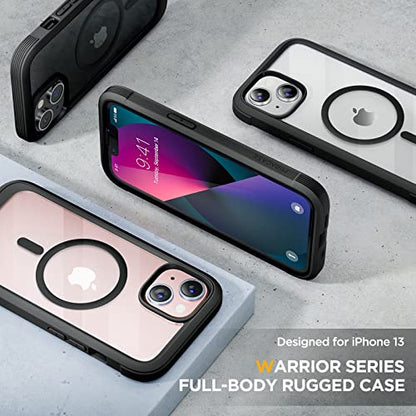 miracase for iPhone 13 Case 6.1'',Full-Body Magnetic Clear Bumper Case with Built-in 9H Tempered Glass Screen Protector,Military Drop Protection Outdoor Phone Case,Black | Full-Body Protection,Magnetic with MagSafe,Military-Grade Drop Protection Outdoor C