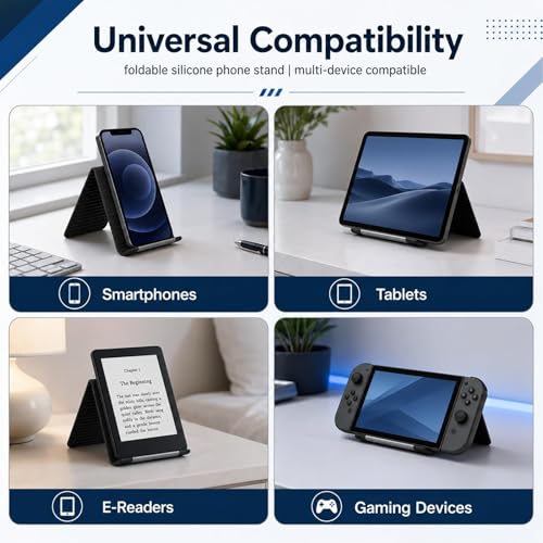 Flexible Silicone Phone Holder,Foldable Silicone Phone Holder,Flexible Phone Stand,Adjustable Foldable Holder for Phones Tablets Laptops, Portable Tablet Stand(Black)