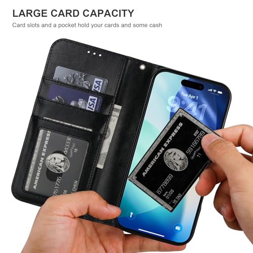 Bocasal Detachable Wallet Case Card Holder for iPhone 17 Pro Max Black | RFID Blocking Kickstand Card Slots Holder PU Leather Magnetic Shockproof Wrist Strap Removable Flip Protective Cover 6.9 inch - color: Black