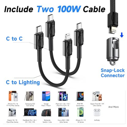 USB C Charger for iPhone 16/15 Charger Fast Charging, GaN Keychain Design Fast Wall Charger Block with 2 Pack USB C to C & C to Lightning Cable, Foldable and Compact for iPhone 17/16/15, iPad(Gray) - color: Silvery