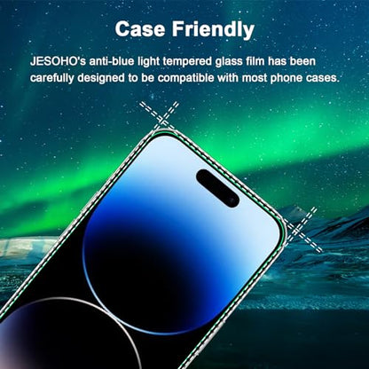 JESOHO Screen Protector for iPhone 14 Pro 6.1 inch, 2 Pack | Eye Protection HD Blue Light Blocking Tempered Glass Film, No Bubble, with Easy Installation Kit - size: iPhone 14 Pro (6.1 inches)