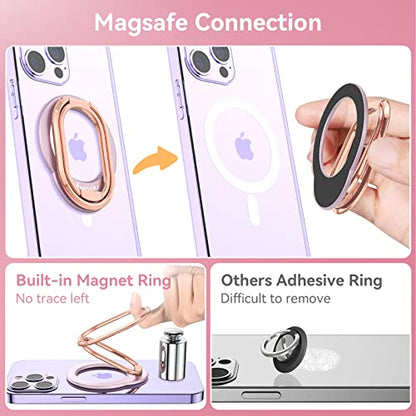 MINDSKY Mag-Safe Phone Stand Phone Grip Compatible with iPhone 12/13/14/15 Mini/Pro/Pro Max Accessories Removable Magnetic Finger Phone Ring Grip (Rosegold Pink)