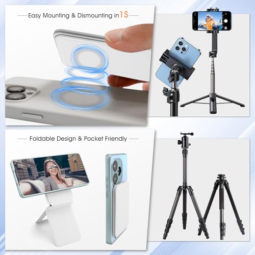 Magnetic Tripod Phone Stand, Slim Foldable Phone Holder for Iphone (Gray) - color: White