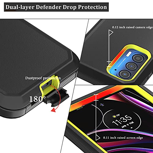 Compatible with Motorola Edge 2021 Case,Heavy Duty Rugged Shockproof Full Body Protection Kickstand Case with Belt Clip Holster for Motorola Edge 2021 6.8 inch Phone (Black+Yellow) - color: Black+Yellow