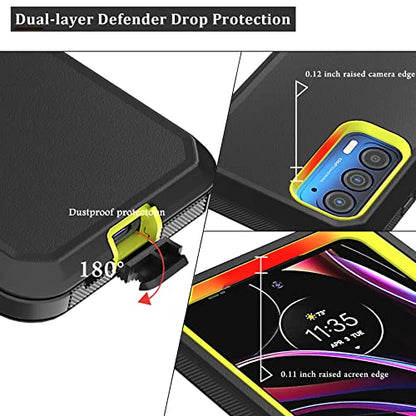 Compatible with Motorola Edge 2021 Case,Heavy Duty Rugged Shockproof Full Body Protection Kickstand Case with Belt Clip Holster for Motorola Edge 2021 6.8 inch Phone (Black+Yellow) - color: Black+Yellow