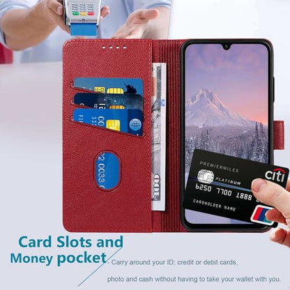 for Galaxy A17/A16 5G Phone Case Wallet RFID Blocking (Red) | Premium PU leather, card holder/cash slots, protective flip cover for Samsung Galaxy A17/A16, magnetic closure, kickstand - color: Red