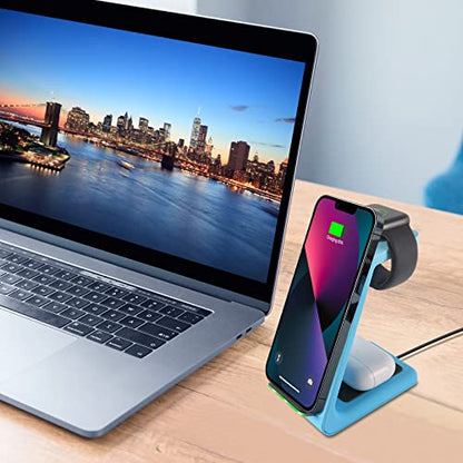 Wireless Charger Stand,YOCUNKER 3 in 1 Qi Fast Wireless Charging Station Dock for Apple Watch7/SE/6/5/4/3/2, Airpods Pro/3/2, iPhone 14/13/13 Pro/13 Pro Max/12/12 Pro/12 Pro Max/11/X/XR/XS Max (Blue) - color: Blue