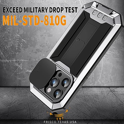 Lunivop for iPhone 15 Pro Max Case Heavy Duty Protection Rugged Screw Full Body Military Grade Metal Rubber with Stand Hard Built in Screen Protector Phone for iPhone 15 ProMax Case Silver - color: Silver